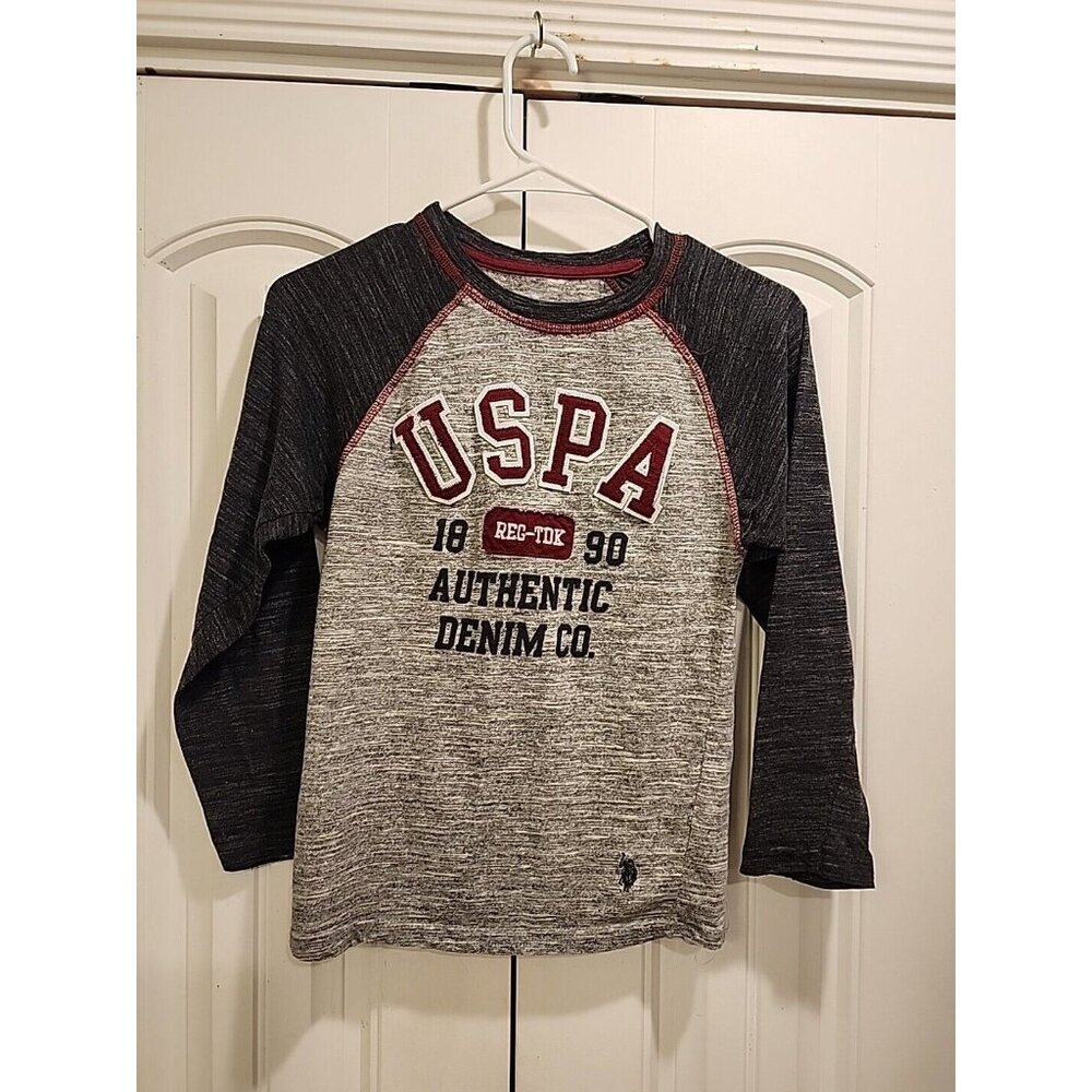 US Polo Assn Boys Long Sleeve Shirt 10 / 12 Gray 100% Cotton USPA Medium